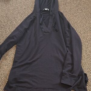 Loft Black Basic Soft V Neck Hoodie Sweatshirt